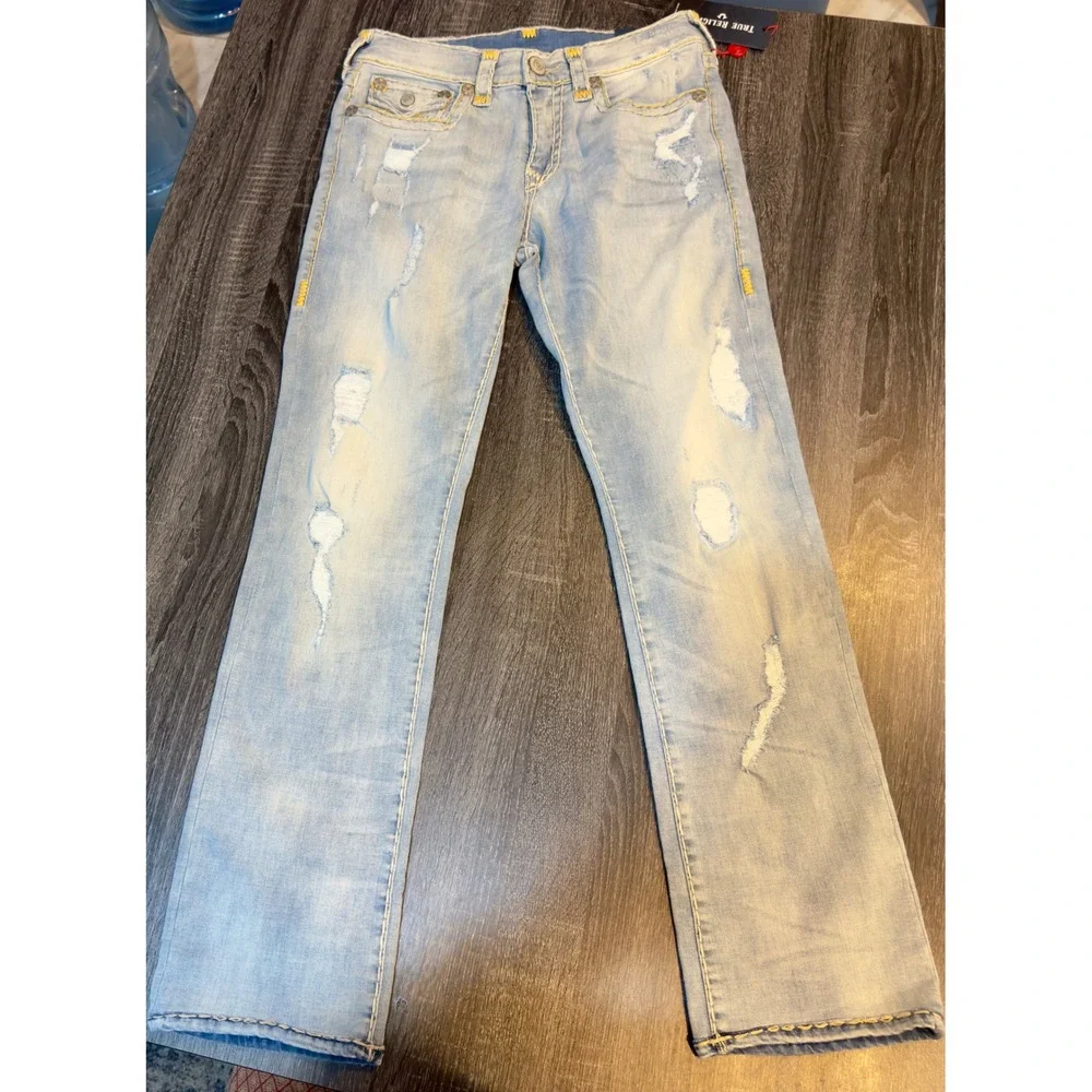 NWT True Religion Ricky Super T Flap Jeans Size‎ 31 Light Wash Distressed $299